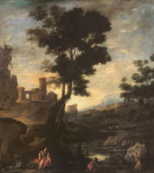 Landskap med Leto och bönderna förvandlade till grodor (olja)